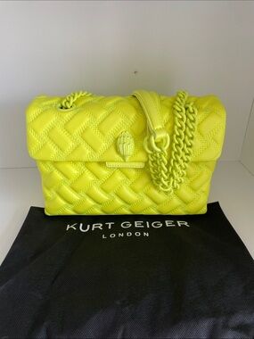 Kurt Geiger Kensington Neon Yellow Quilted Shoulder Bag with Braided Chain